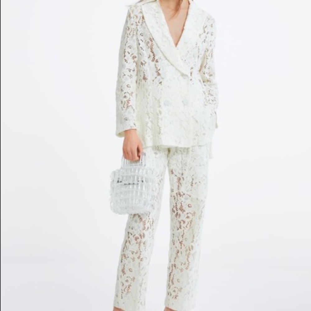 Zara white Lace Blazer